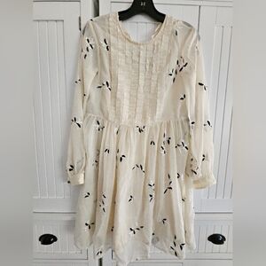 Cream Dress with Black Leaf Embroidery